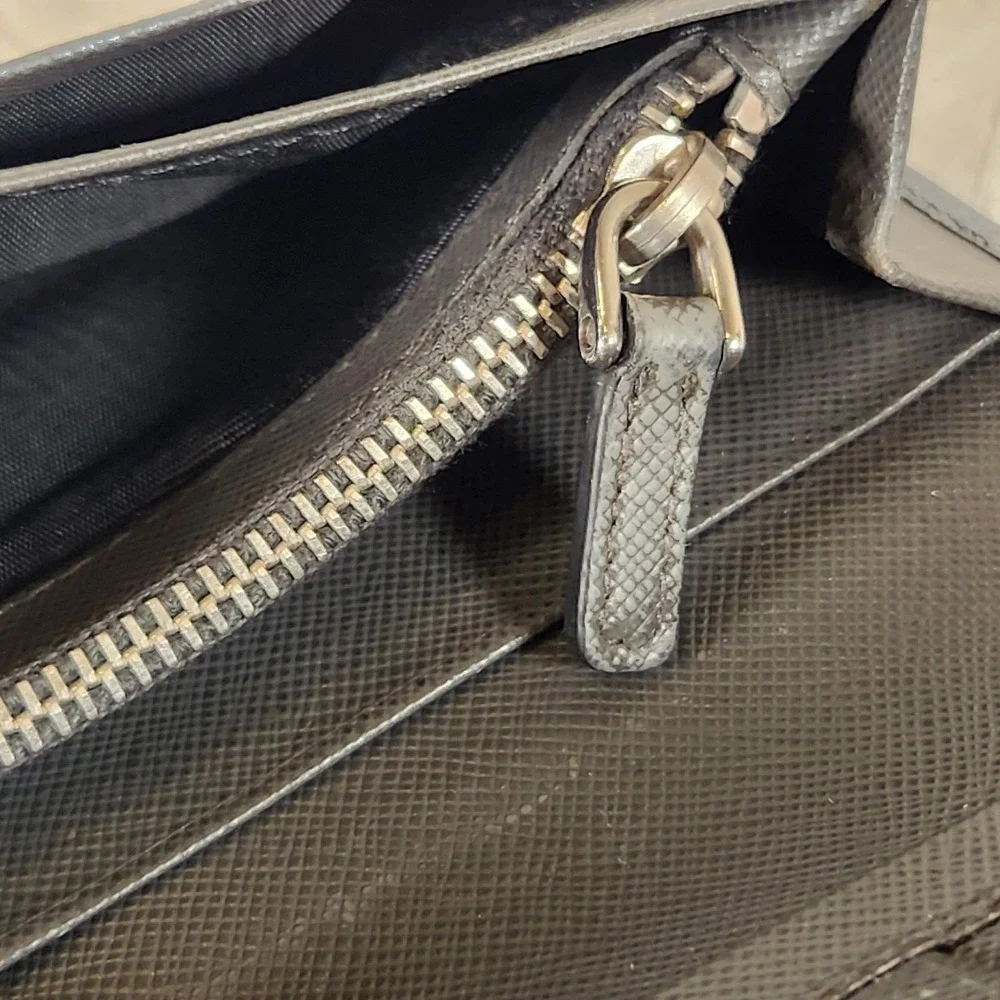 PRADA Saffiano Leather Long Bifold Wallet Argento Silver Metallic Gray